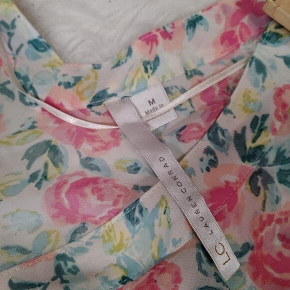 Lauren Conrad LC Sheer Size Medium M Floral Flower Button Up Blouse Top - Picture 8 of 12